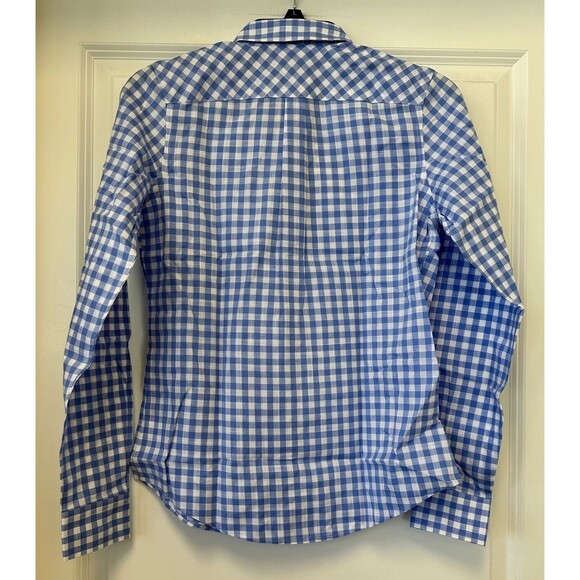 Untuckit Shirt Womens 0 Blue White Gingham Checkered Button Down REBECHE - Picture 3 of 6